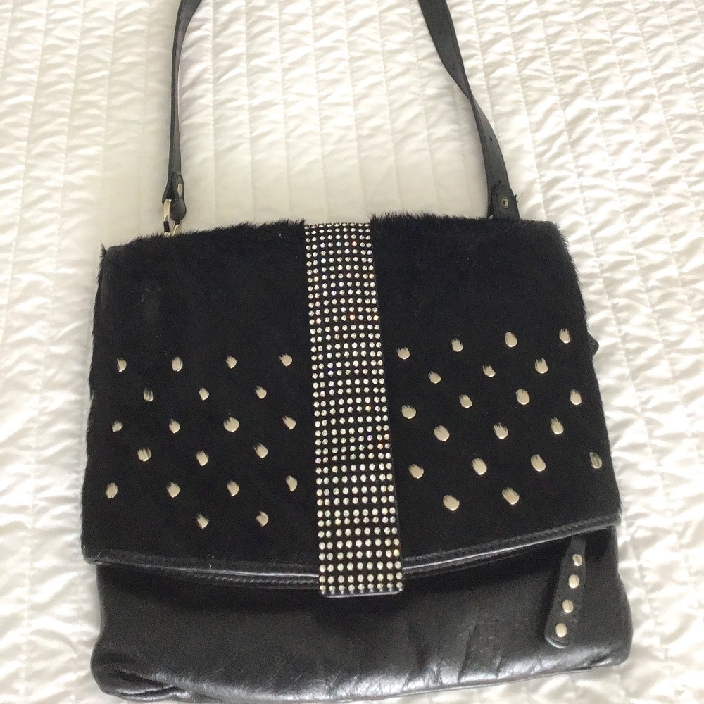 DX Touch Cowhide Italian Black Leather with Swarovski Crystals